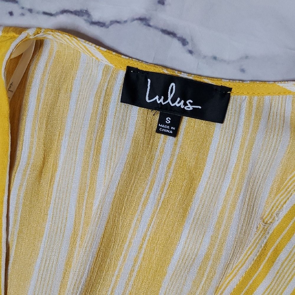 Lulu's Vibrant Yellow and White Striped Wrap Mini Dress - Picture 2 of 6